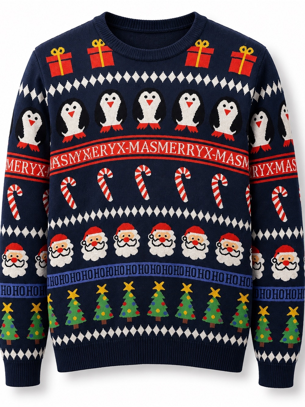 Holiday Penguin & Santa Knit Sweater - Navy